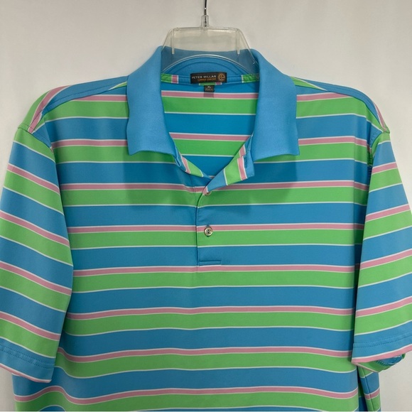 Peter Millar Summer Comfort Polo Shirt Men’s XL Short Sleeve Blue Green Striped - Picture 3 of 8